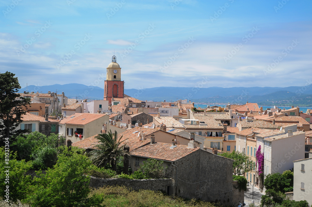 Beautiful view of Saint-Tropez with blue sky, France