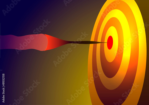 Achieving the goal. Dart hitting the target.