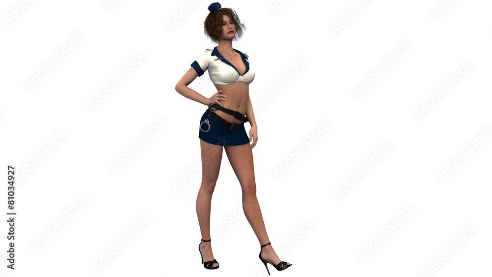 sexy woman in hot police uniform - on white background sexy woman in hot police uniform - on white background