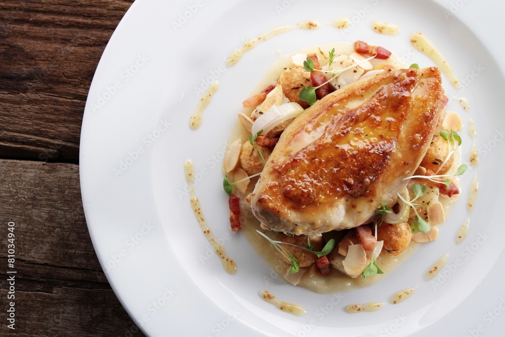 pan fried chicken breast plated main meal pan fried chicken breast plated main meal