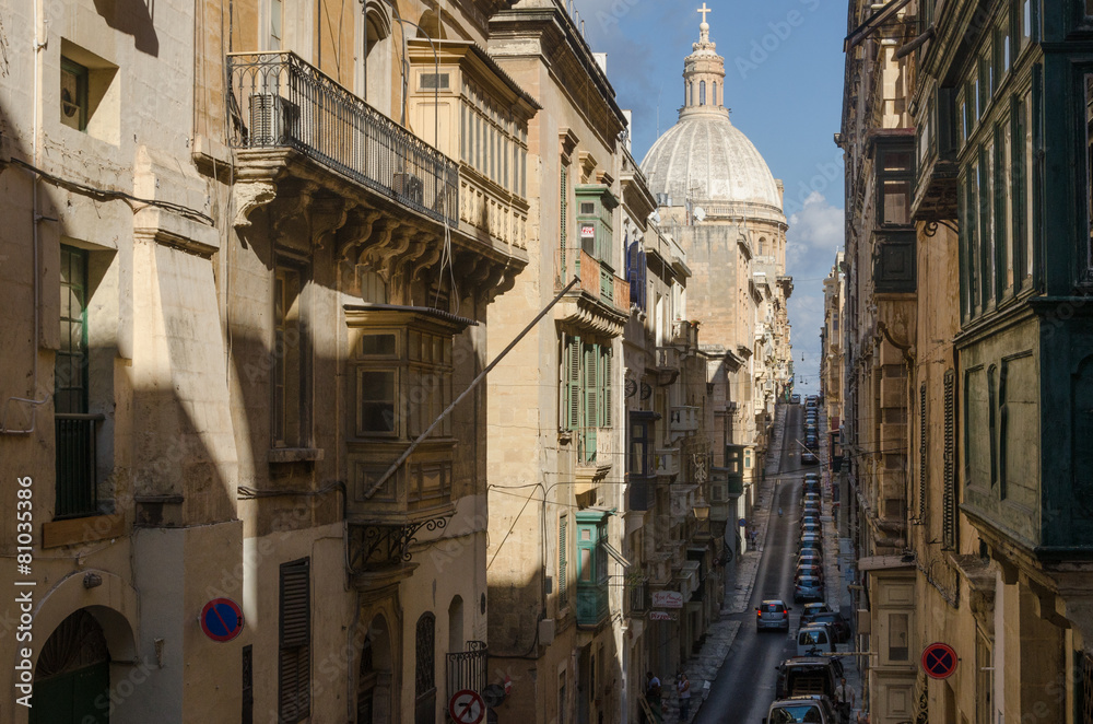 Old narrow street of european town (Valletta, Malta)