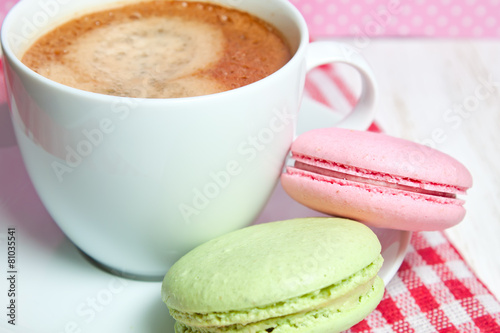 Macaroons and cup of coffee