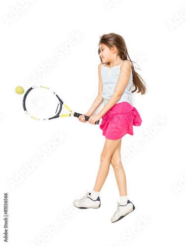 Isolated photo of cute girl lying on floor and playing tennis © Кирилл Рыжов