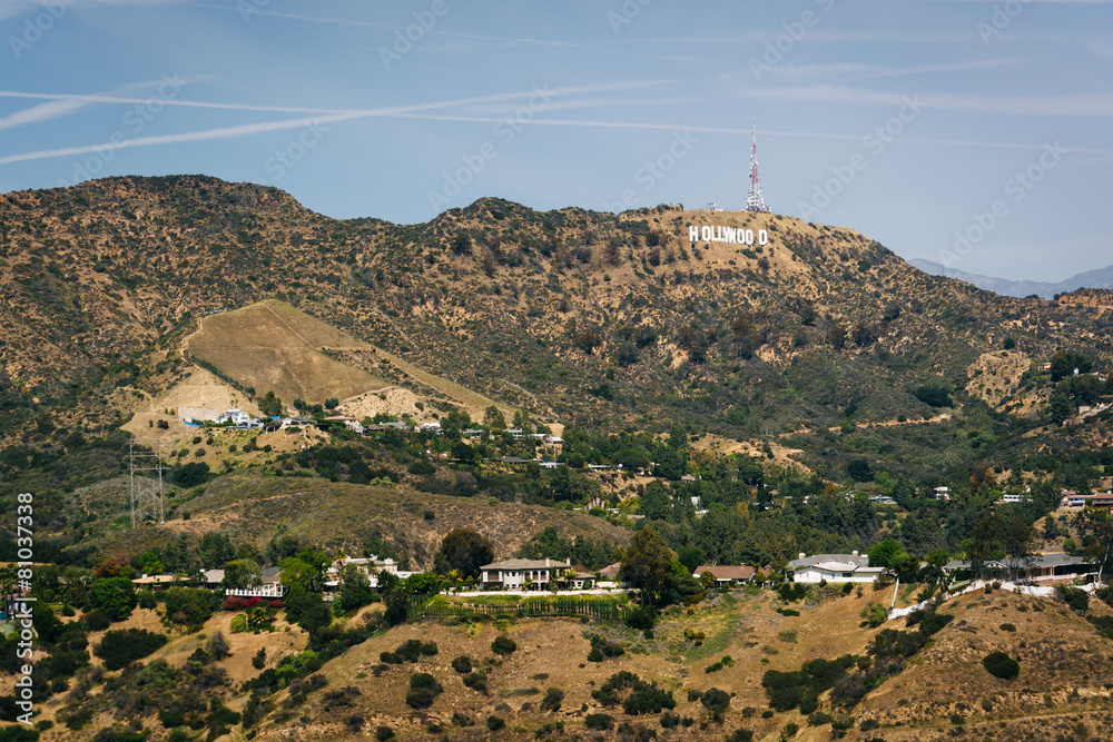 View of hills and the Hollywood Sign from  Mulholland Drive in L