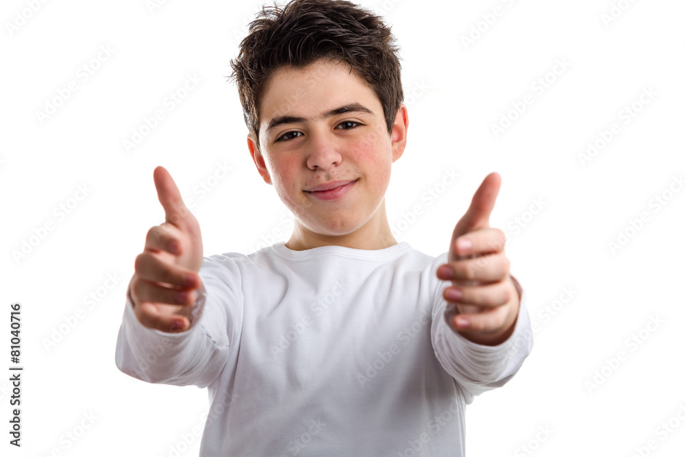 Caucasian boy with acne-prone skin offering a hug Caucasian boy with acne-prone skin offering a hug