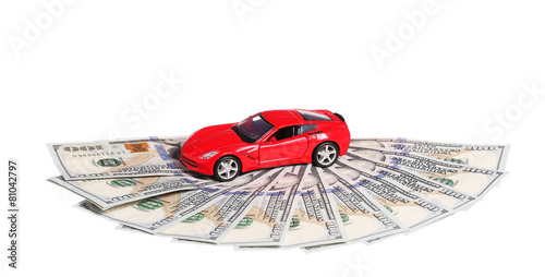 car on money cash  isolated on white background