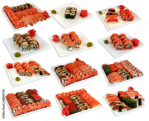 Set of various japaneese cuisine meal sushi