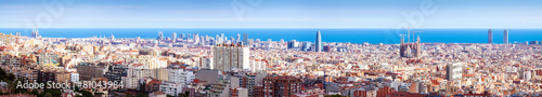 panorama of Barcelona and Mediterranean Sea in sunny day #81043984