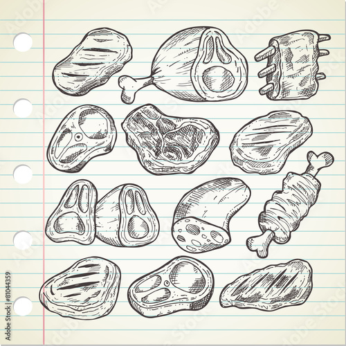 Set of meat in doodle style