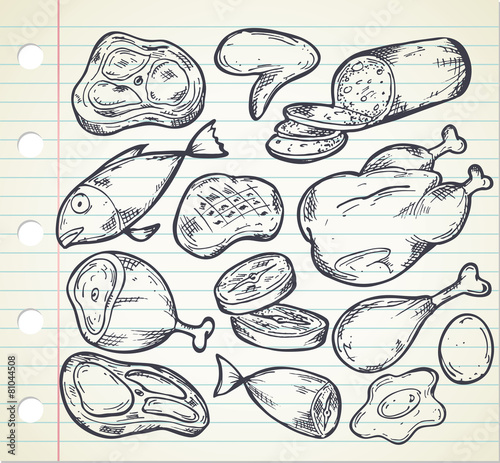 set of meat in doodle style