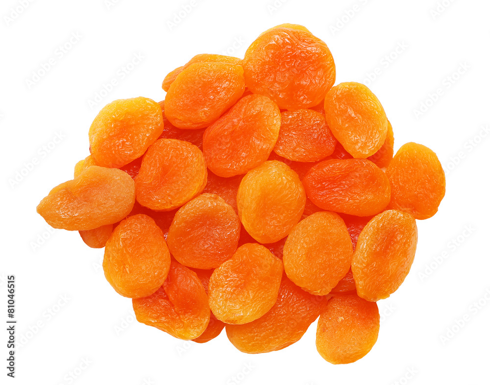 Heap of dried apricots close-up isolated on white background Heap of dried apricots close-up isolated on white background