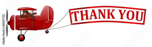Triplane with tarpaulin and the words - thank you - vector