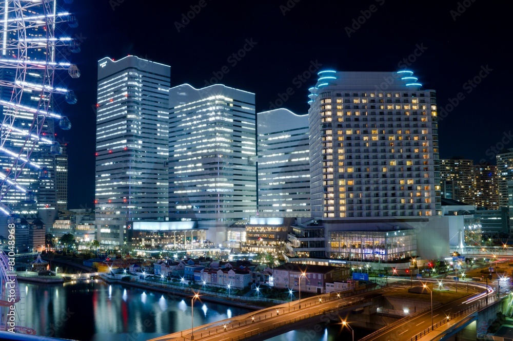 night scene of the Yokohama area in Japan