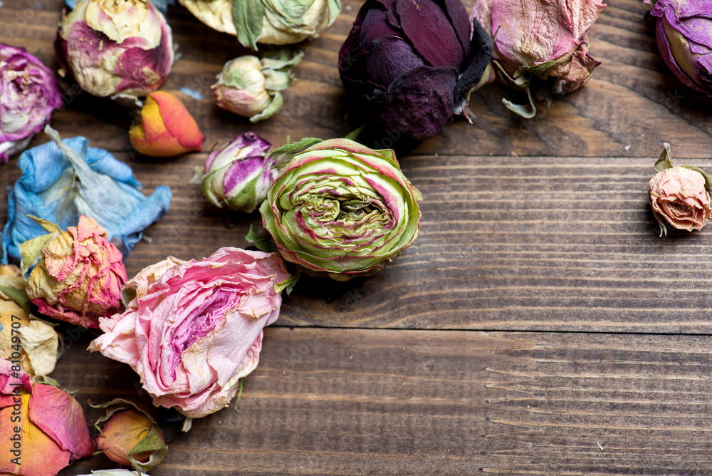 Dried roses. Valentines background.