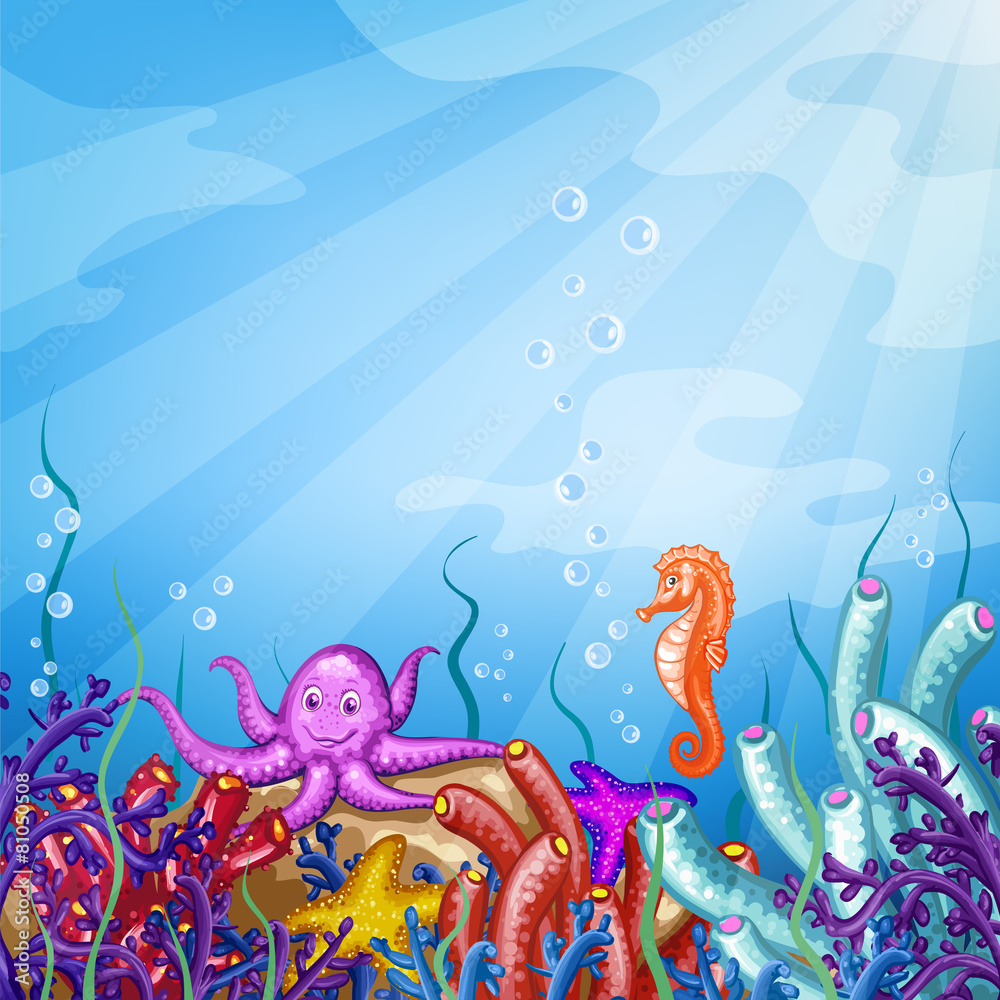 Fototapeta premium Illustration with underwater world