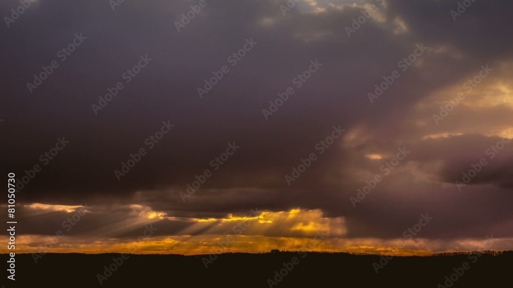 Sunset by thunderstorm clouds, panoramic camera motion capture Sunset by thunderstorm clouds, panoramic camera motion capture