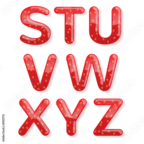 Strawberry jam alphabet. Glossy letters.