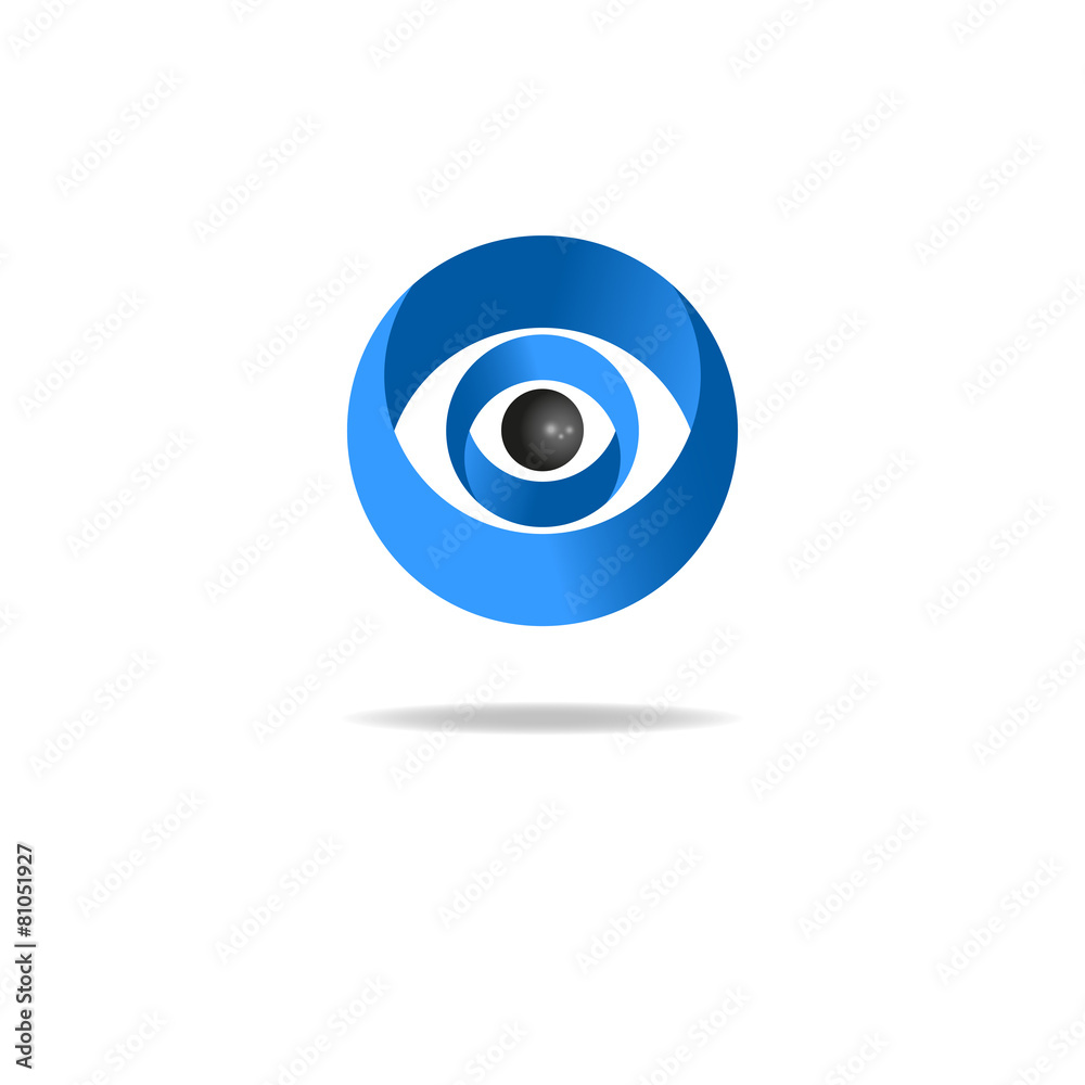 3D abstract human eye logo, media blue icon 3D abstract human eye logo, media blue icon