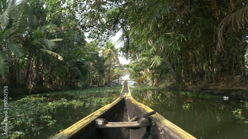 canoe boat on backwaters of Kerala State, South India