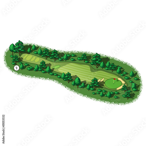Vector golf course hole aerial isometric view
