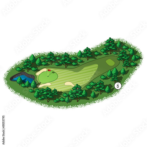 Vector golf course hole aerial isometric view