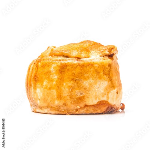 Pork pie isolated on a white studio background.