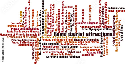 Rome tourist attractions word cloud concept. Vector illustration