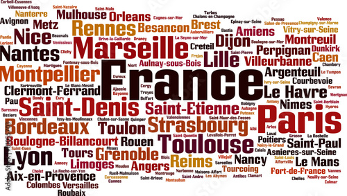 Cities in France word cloud concept. Vector illustration