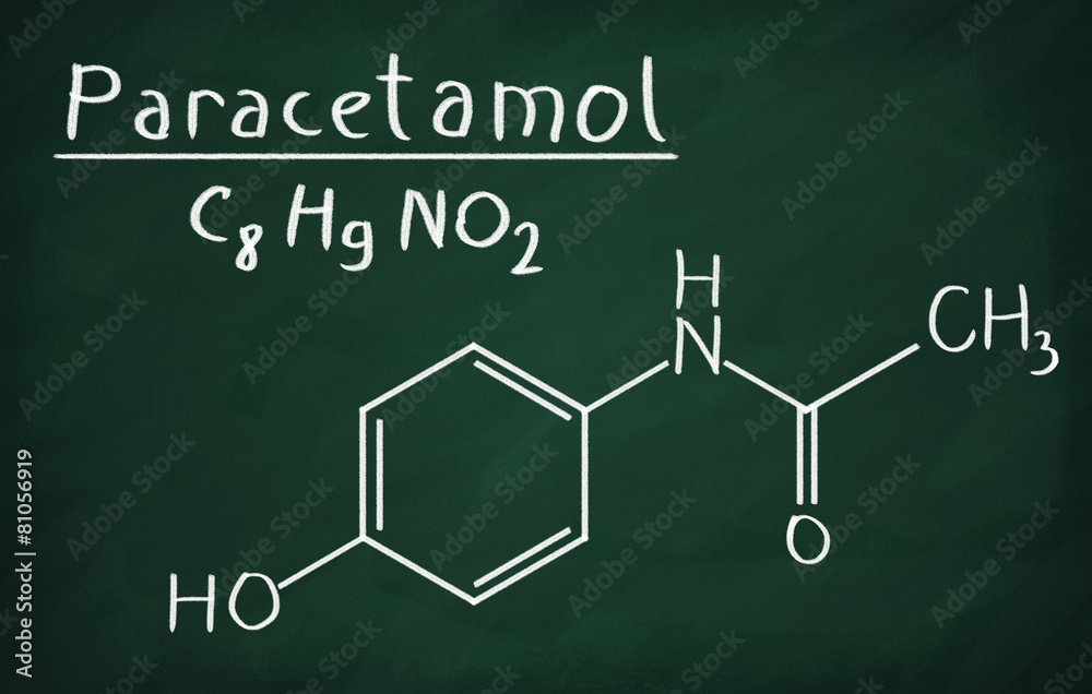 Chemical formula of Paracetamol on a blackboard