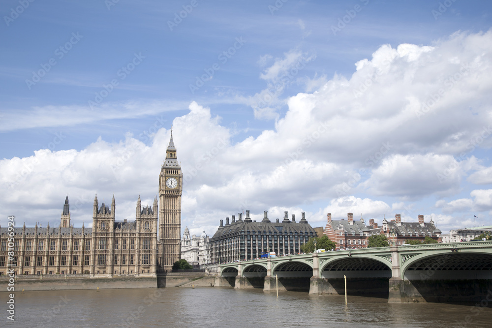 Big Ben and the Houses of Parliament with the River Thames, Lond