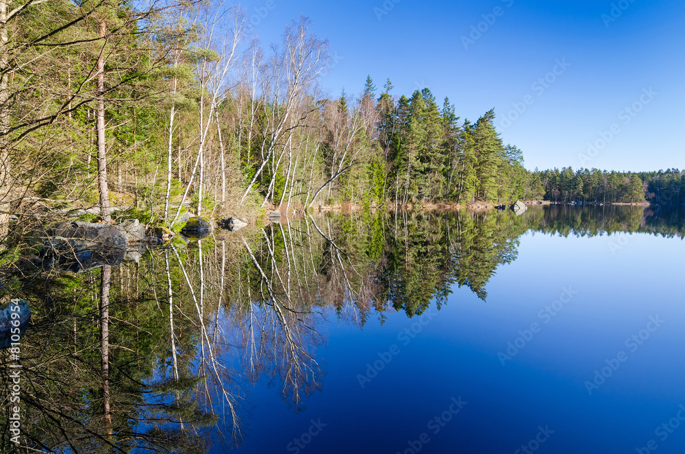 April lake reflection in Sweden