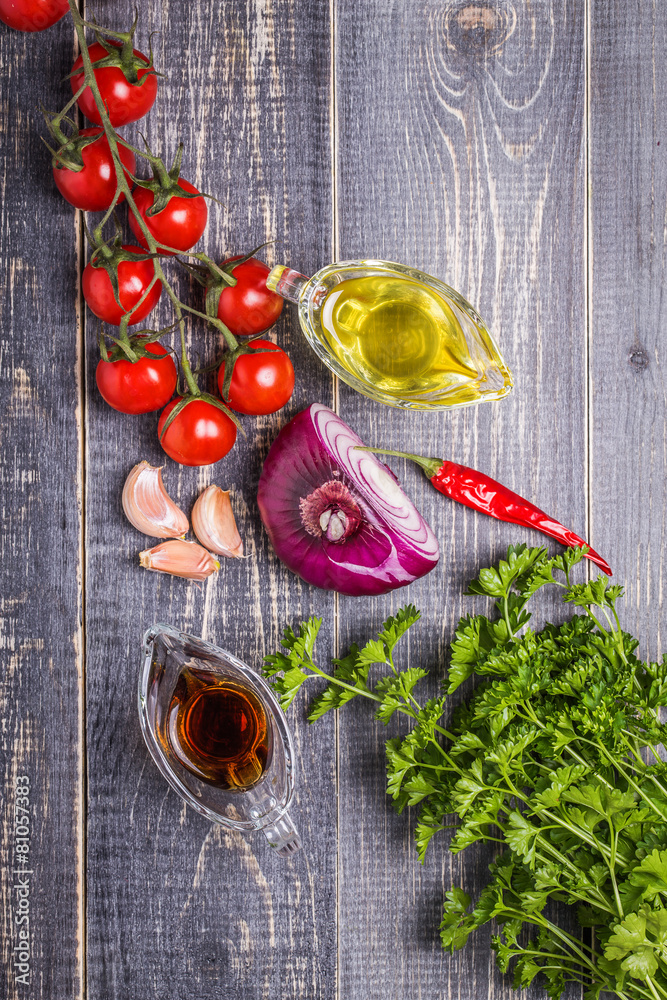 Set of vegetables for sauce salsa