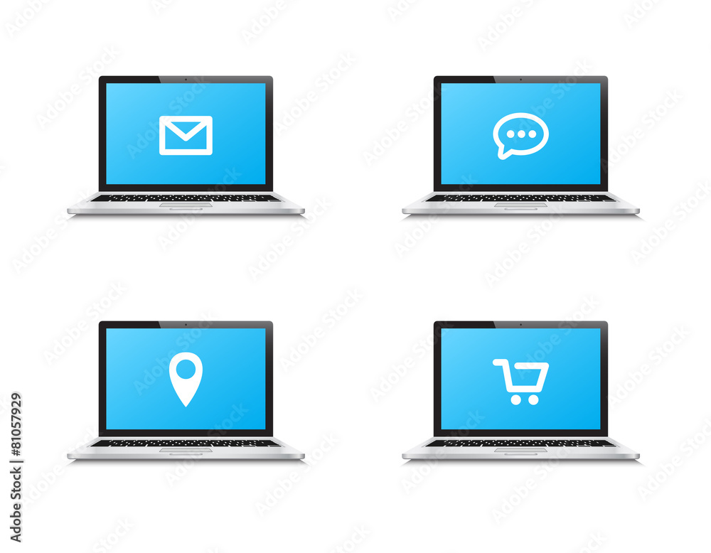 Mail, Message, Location and Shopping Cart Icons Laptops Mail, Message, Location and Shopping Cart Icons Laptops
