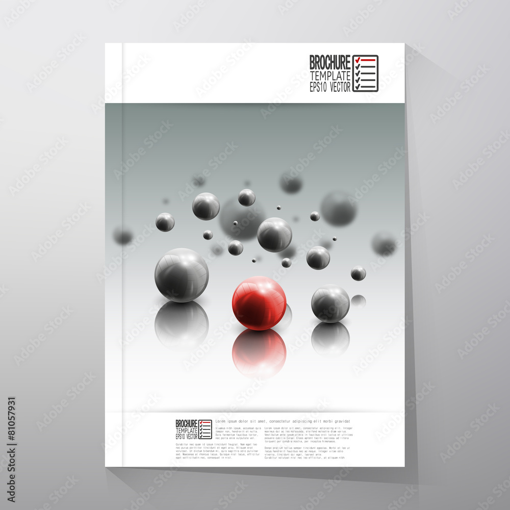 Spheres in motion on gray background. Brochure, flyer or report