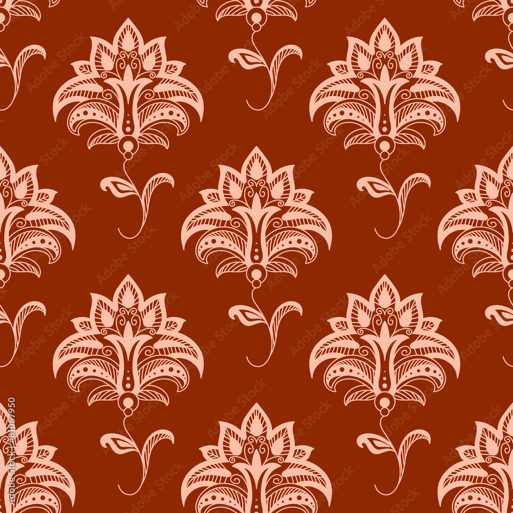 Oriental floral seamless pattern on maroon background Oriental floral seamless pattern on maroon background