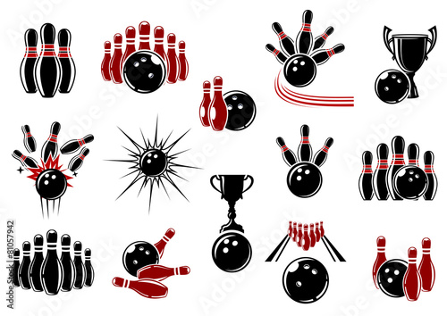 Fototapete Bowling symbols with equipment and decorative elements