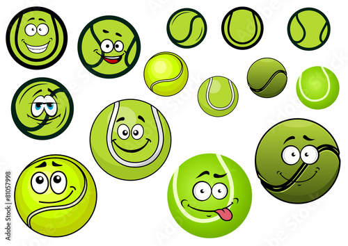 Green tennis balls and cartoon characters