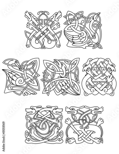 Animals and birds with celtic tribal ornament