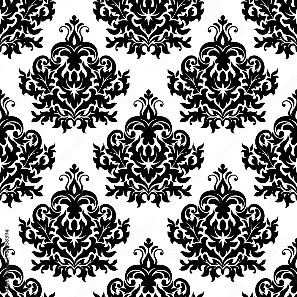 Victorian black damask seamless pattern