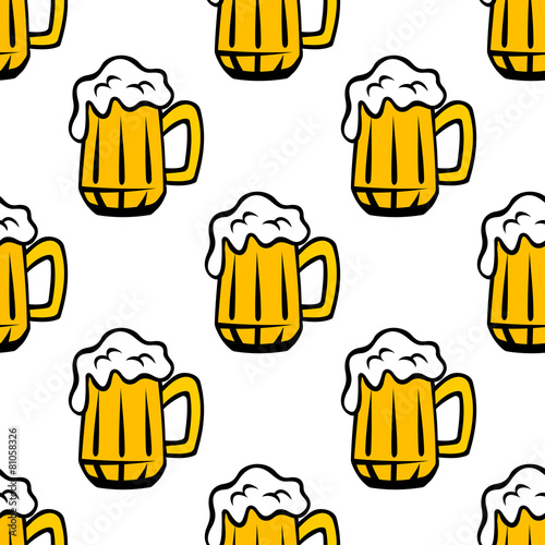 Frothy beer tankards seamless pattern