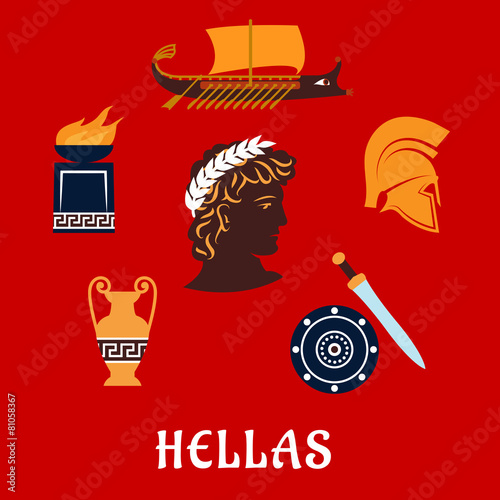 Traditional symbols of Greece culture in flat style