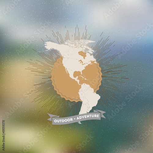 Outdoor adventure poster. North and South America map with