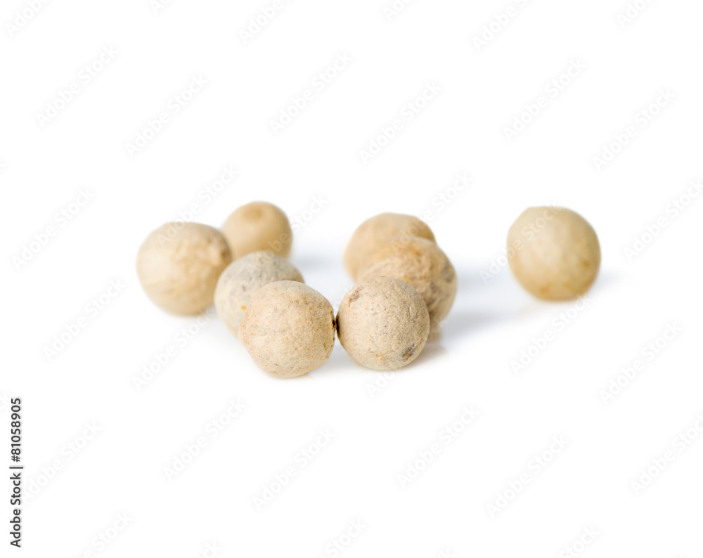 white pepper is isolated on white background, closeup white pepper is isolated on white background, closeup