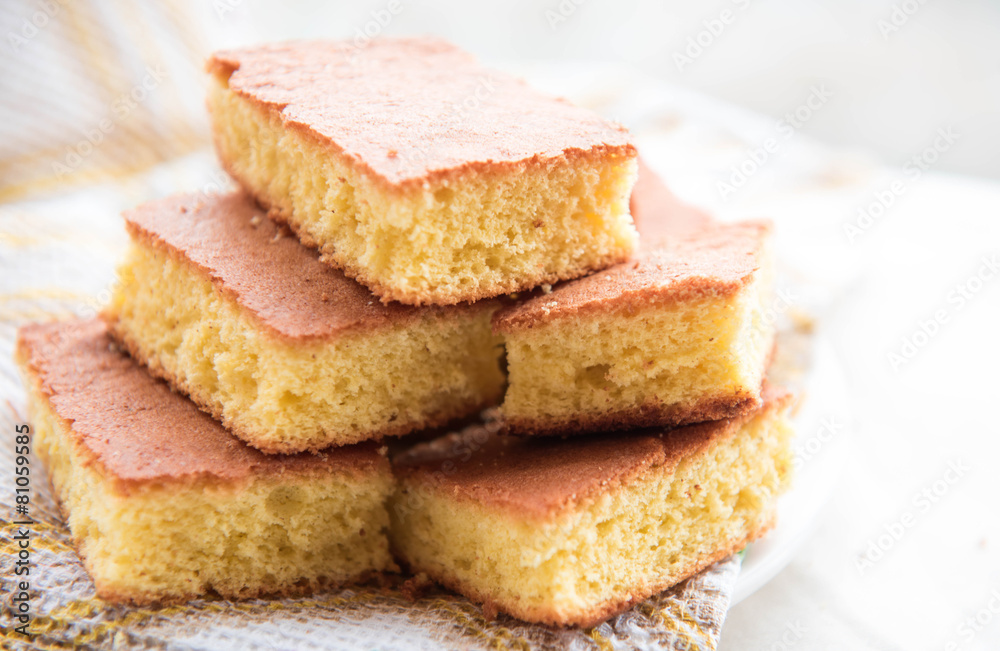 Homemade sponge cake in slices Homemade sponge cake in slices