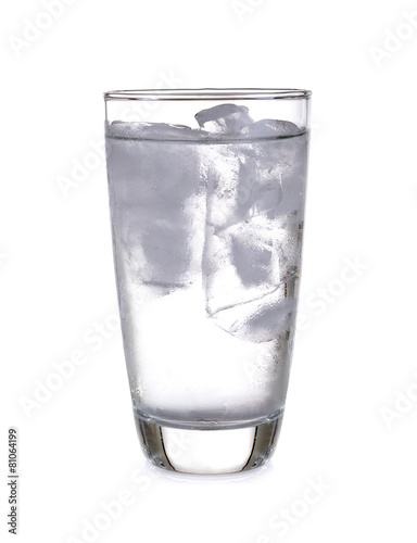 Glass of pure water with ice cubes. Isolated on white background