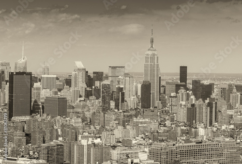 Stunning aerial skyline of Midtown Manhattan on a sunny day  New