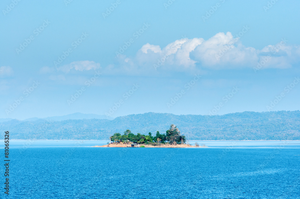 island in blue lake 