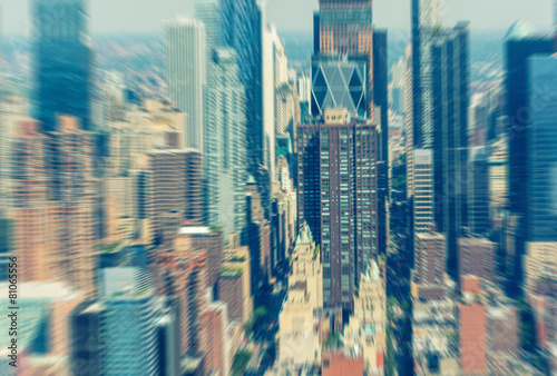 Skyscrapers. Midtown Manhattan helicopter blurred view