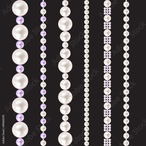 Pearl Realistic Borders Set Vector Illustration