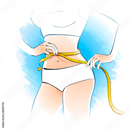 Girl measuring her waist.